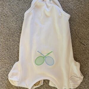 The Beaufort Bonnet Company White Bodysuit with Tennis Racket Design